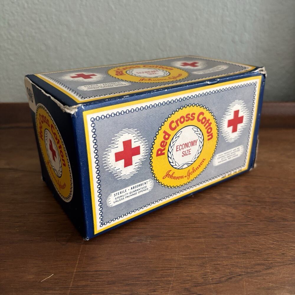 Vintage 1940s Johnson and Johnson Red Cross Cotton Economy Box Full Roll Inside